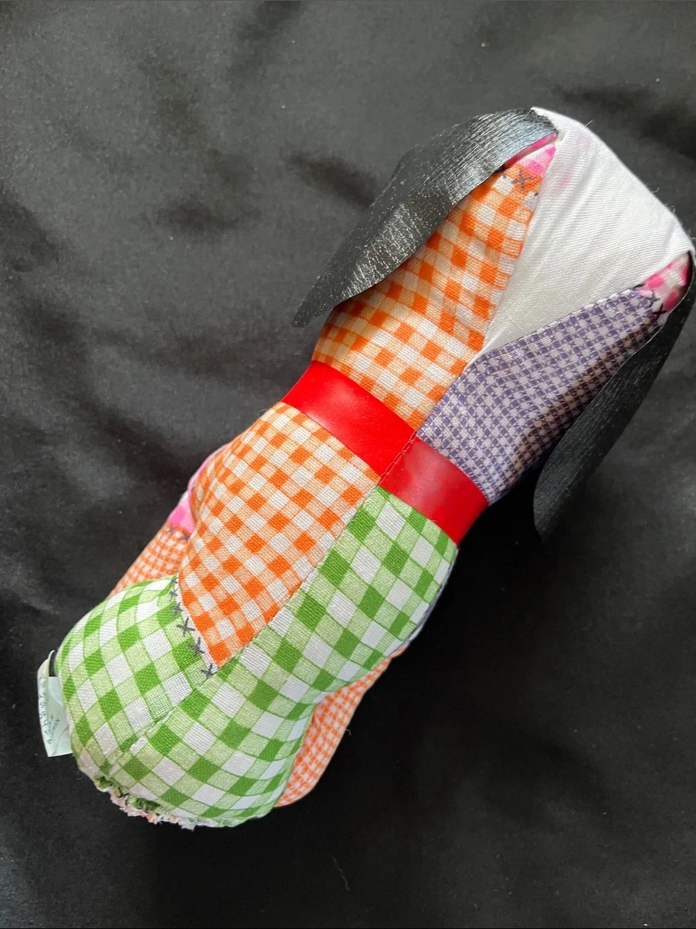 Vtg Carnival Prize Plaid Floppy Ear Stuffed Dog Kitchy 60s 70s Made Taiwan 8”